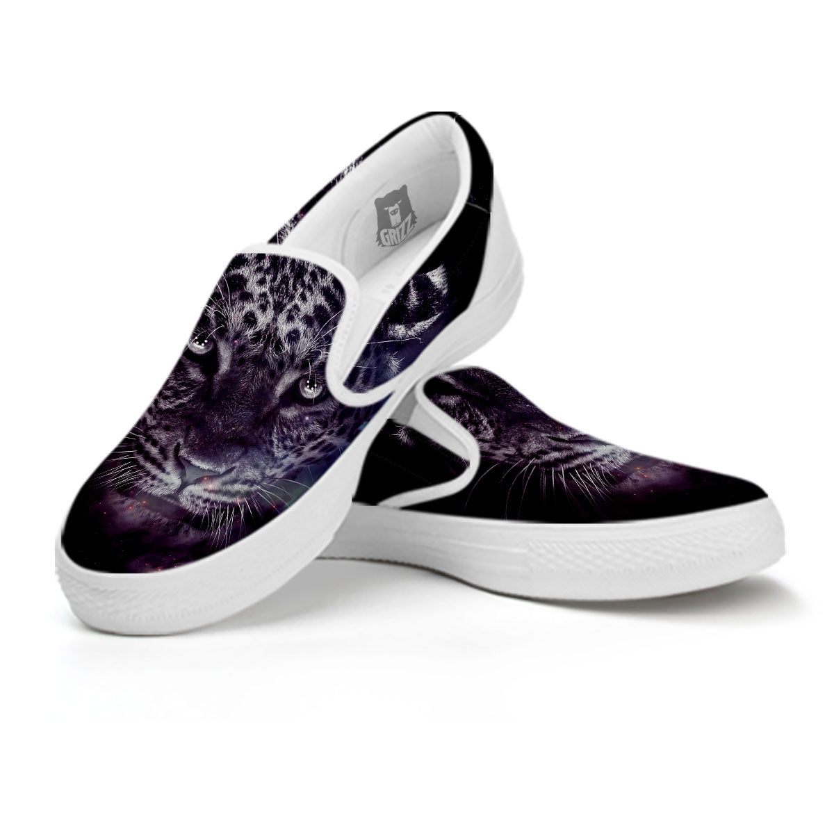 Jaguar Galaxy Print White Slip On Shoes-grizzshop