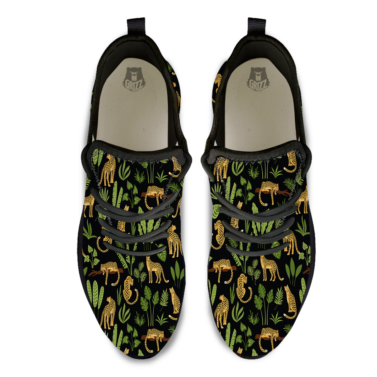 Jaguar Tropical Print Pattern Black Athletic Shoes-grizzshop