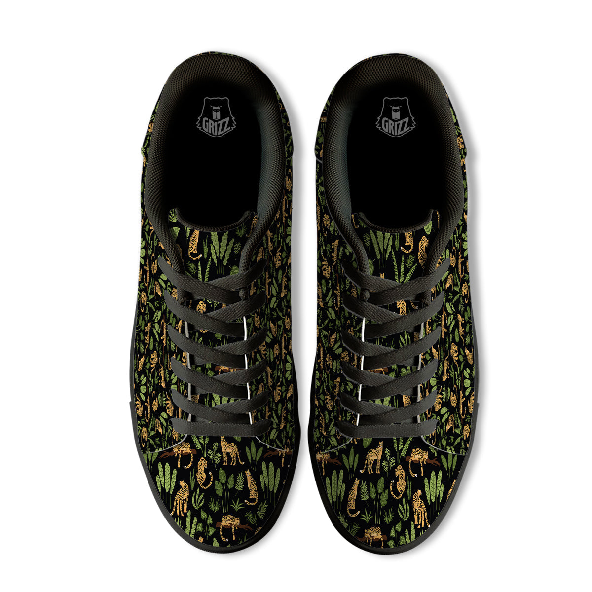 Jaguar Tropical Print Pattern Black Low Top Sneakers-grizzshop