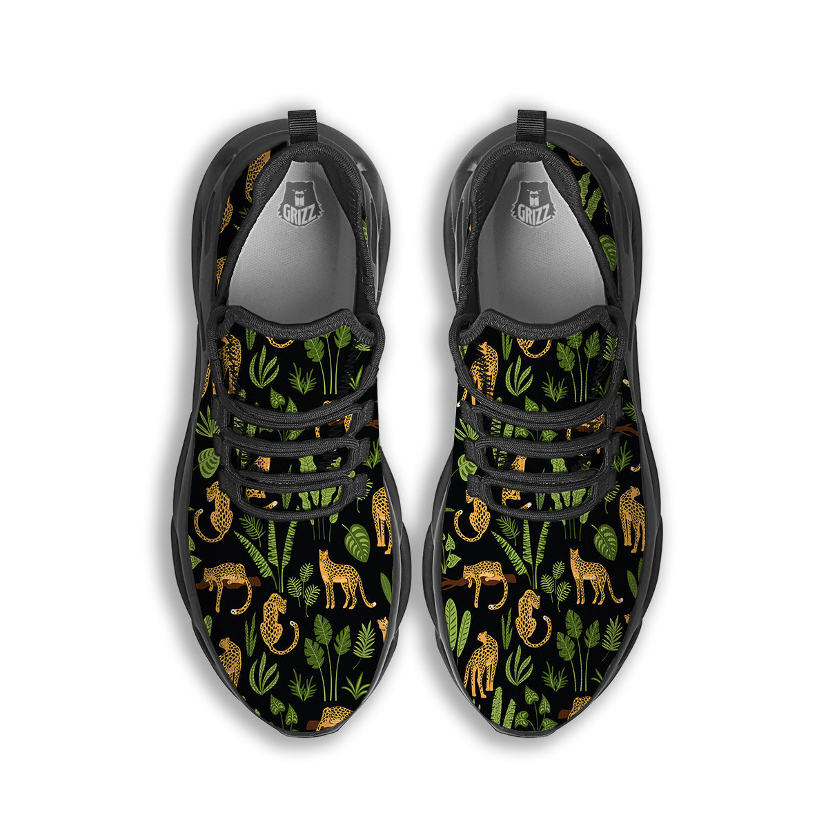 Jaguar Tropical Print Pattern Black Running Shoes-grizzshop