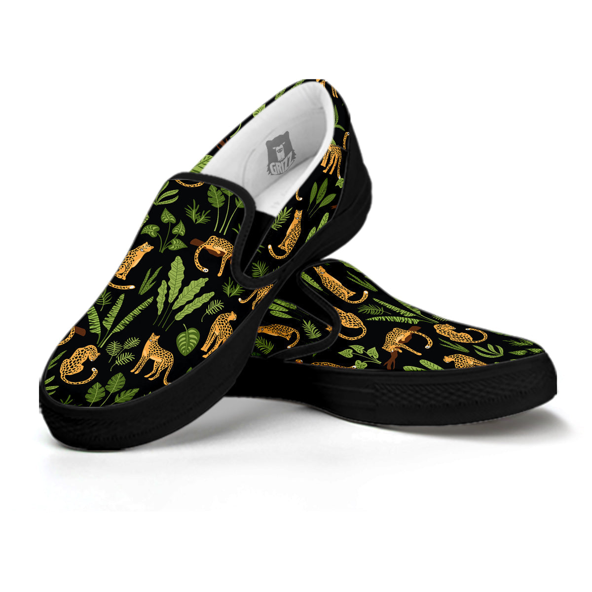 Jaguar Tropical Print Pattern Black Slip On Shoes-grizzshop