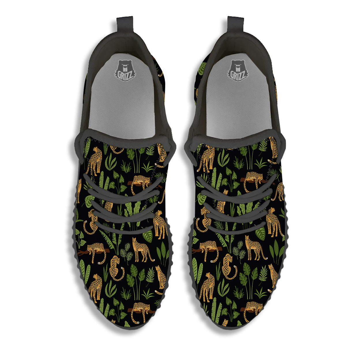 Jaguar Tropical Print Pattern Black Walking Shoes-grizzshop