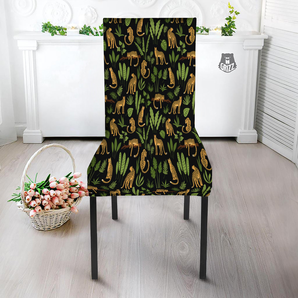 Jaguar Tropical Print Pattern Dining Chair Slipcover-grizzshop