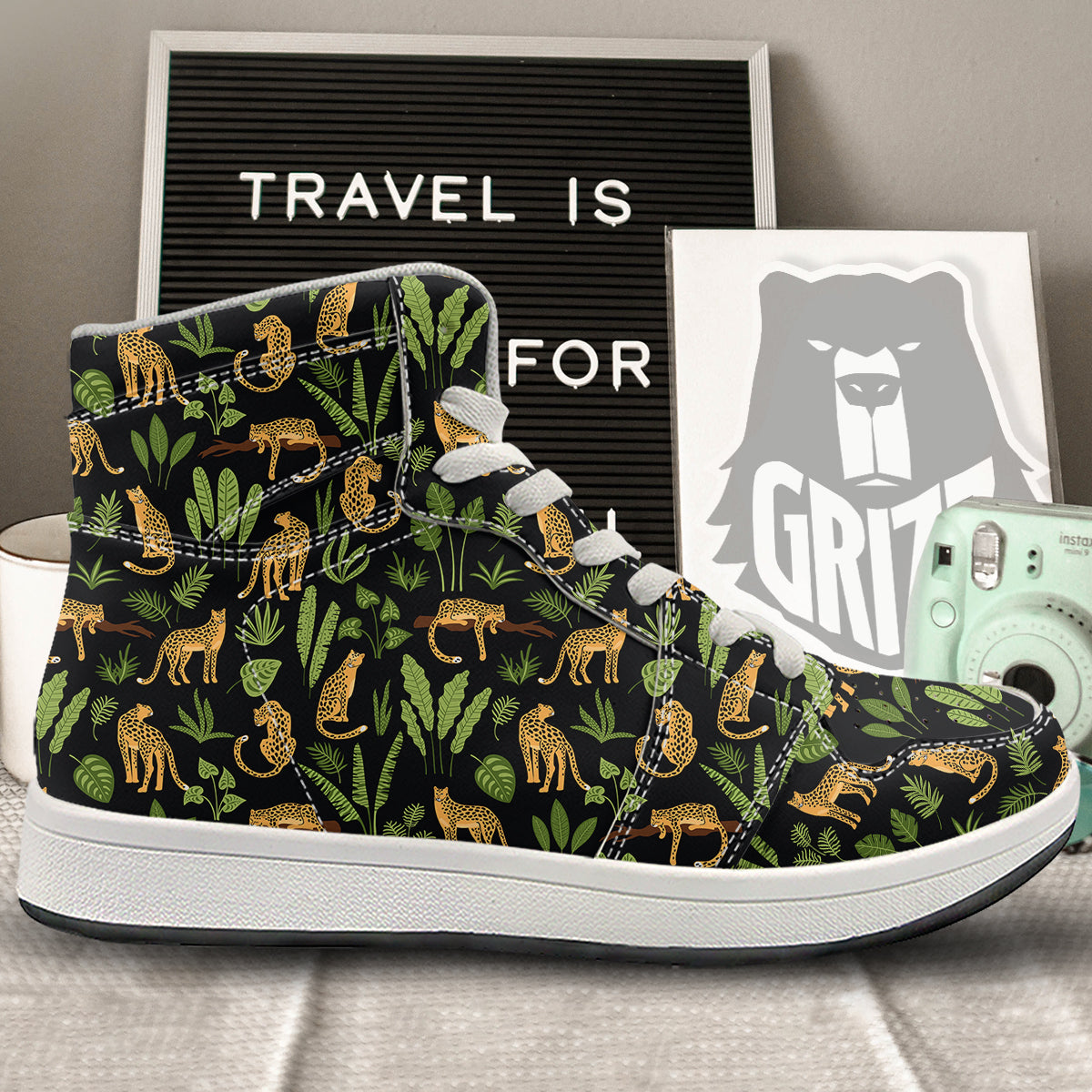 Jaguar Tropical Print Pattern High Top Sneakers-grizzshop