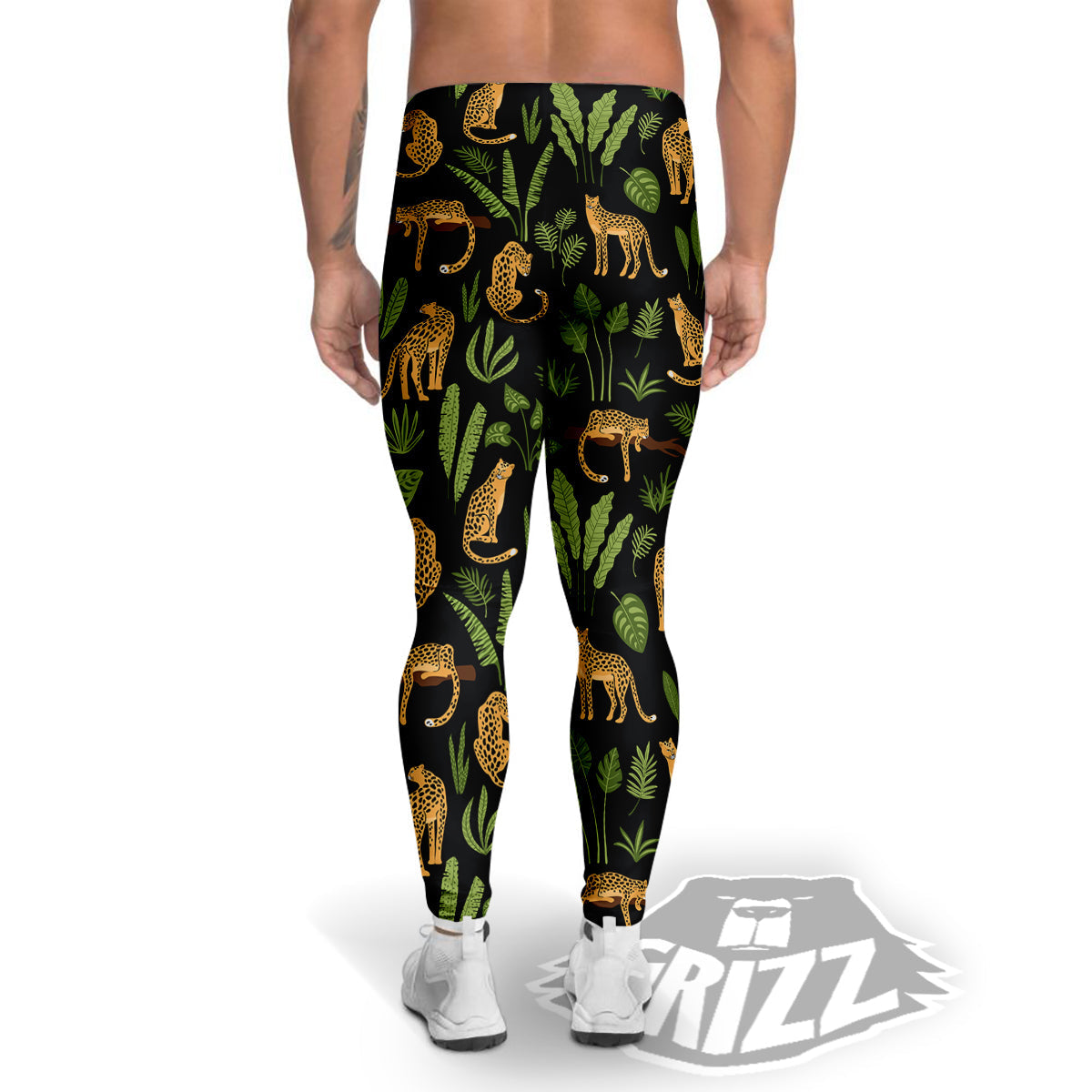 Jaguar Tropical Print Pattern Men's Leggings-grizzshop