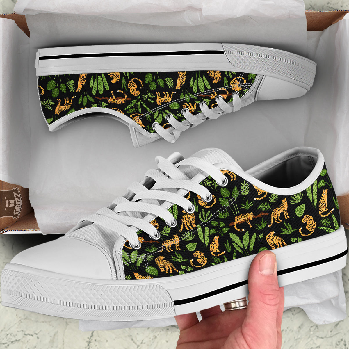 Jaguar Tropical Print Pattern White Low Top Shoes-grizzshop