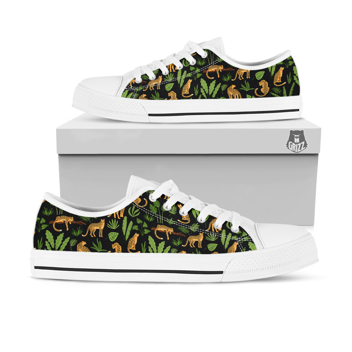 Jaguar Tropical Print Pattern White Low Top Shoes-grizzshop