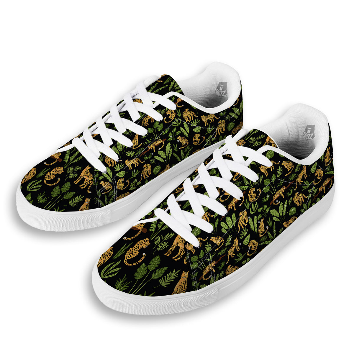 Jaguar Tropical Print Pattern White Low Top Sneakers-grizzshop