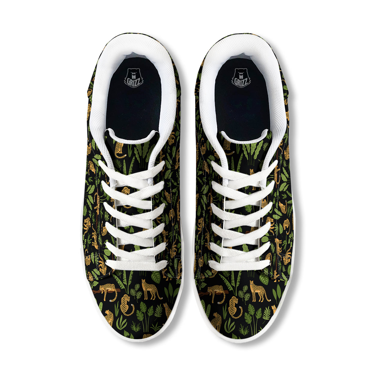 Jaguar Tropical Print Pattern White Low Top Sneakers-grizzshop