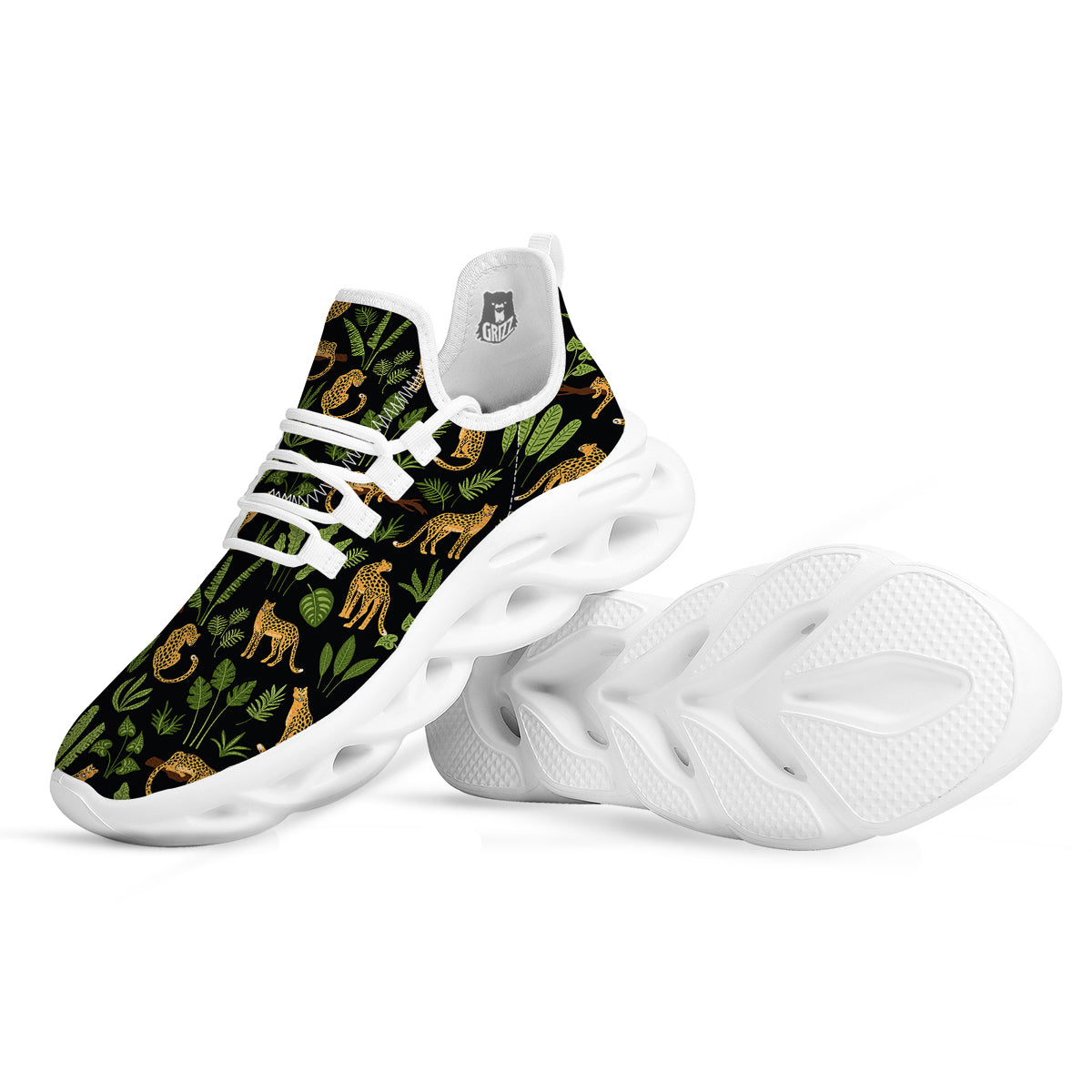 Jaguar Tropical Print Pattern White Running Shoes-grizzshop