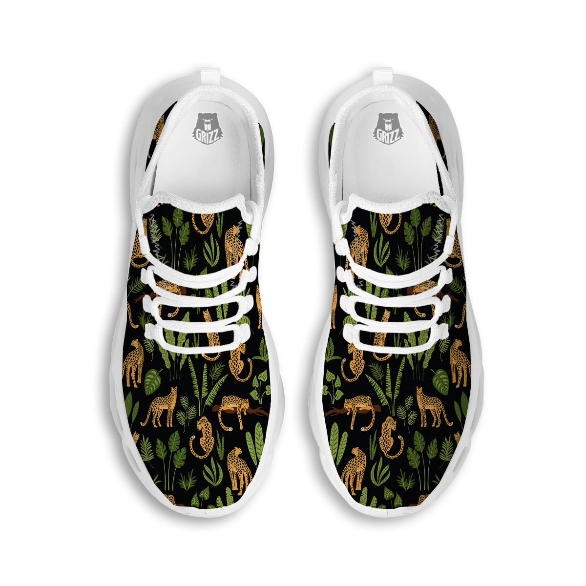 Jaguar Tropical Print Pattern White Running Shoes-grizzshop