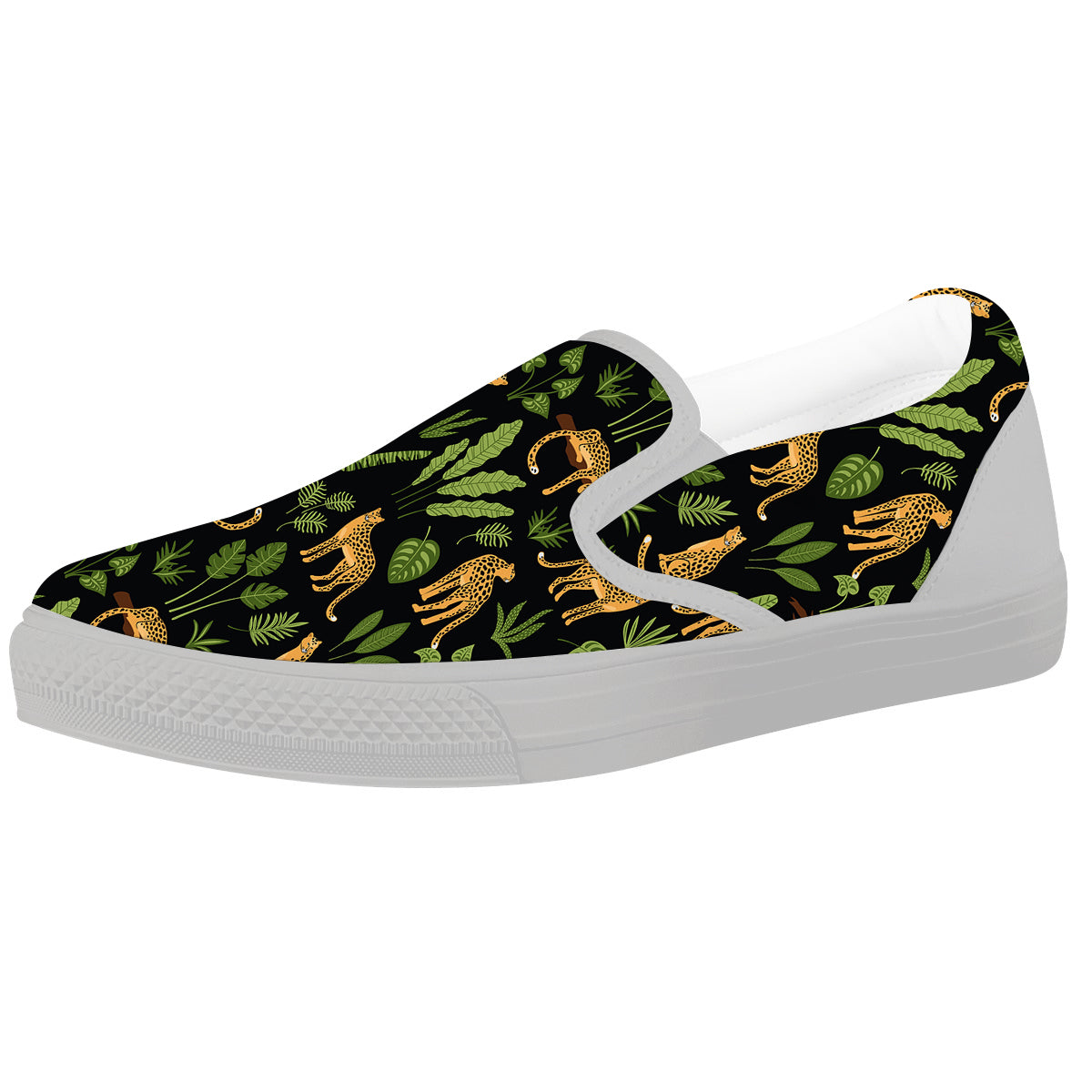 Jaguar Tropical Print Pattern White Slip On Shoes-grizzshop