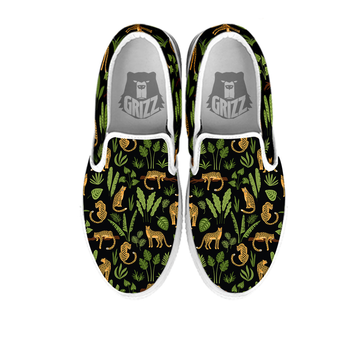 Jaguar Tropical Print Pattern White Slip On Shoes-grizzshop