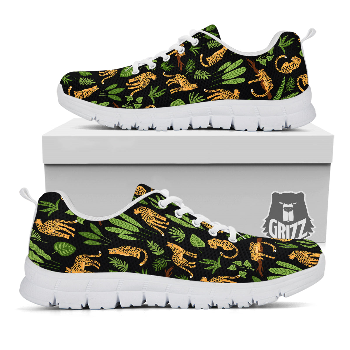 Jaguar Tropical Print Pattern White Sneaker-grizzshop