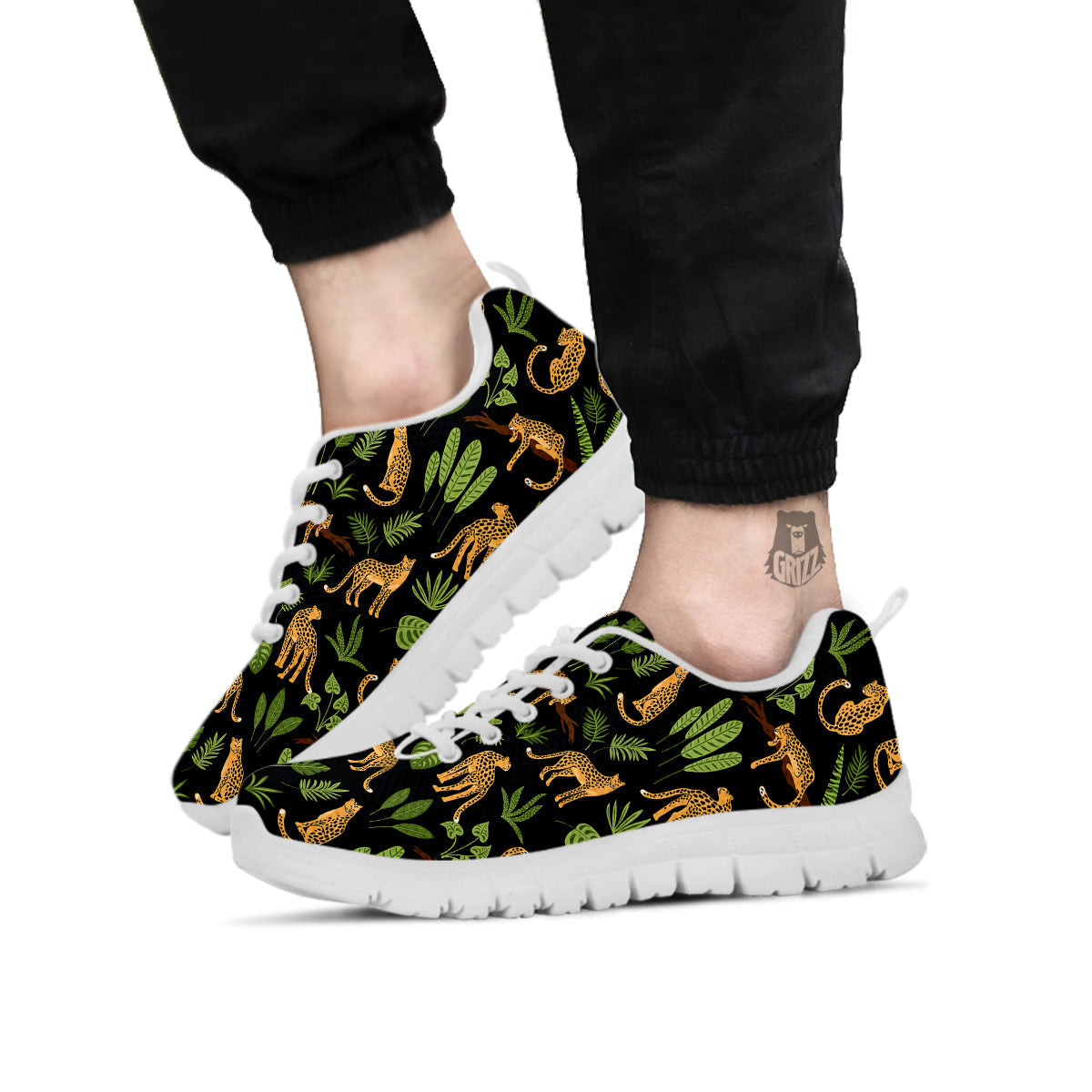 Jaguar Tropical Print Pattern White Sneaker-grizzshop