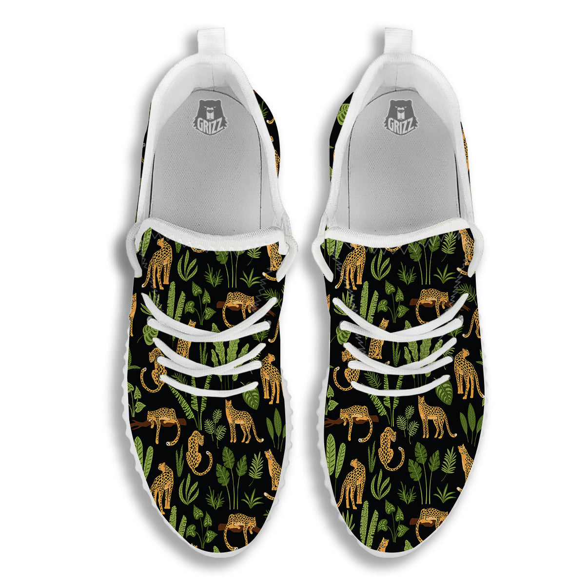Jaguar Tropical Print Pattern White Walking Shoes-grizzshop