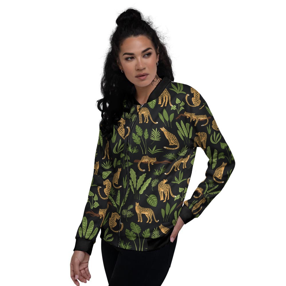 Jaguar Tropical Print Pattern Women's Bomber Jacket-grizzshop