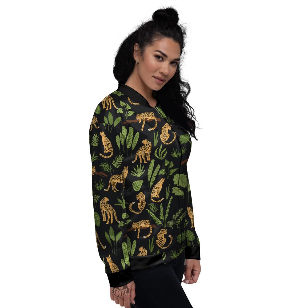 Jaguar Tropical Print Pattern Women's Bomber Jacket-grizzshop