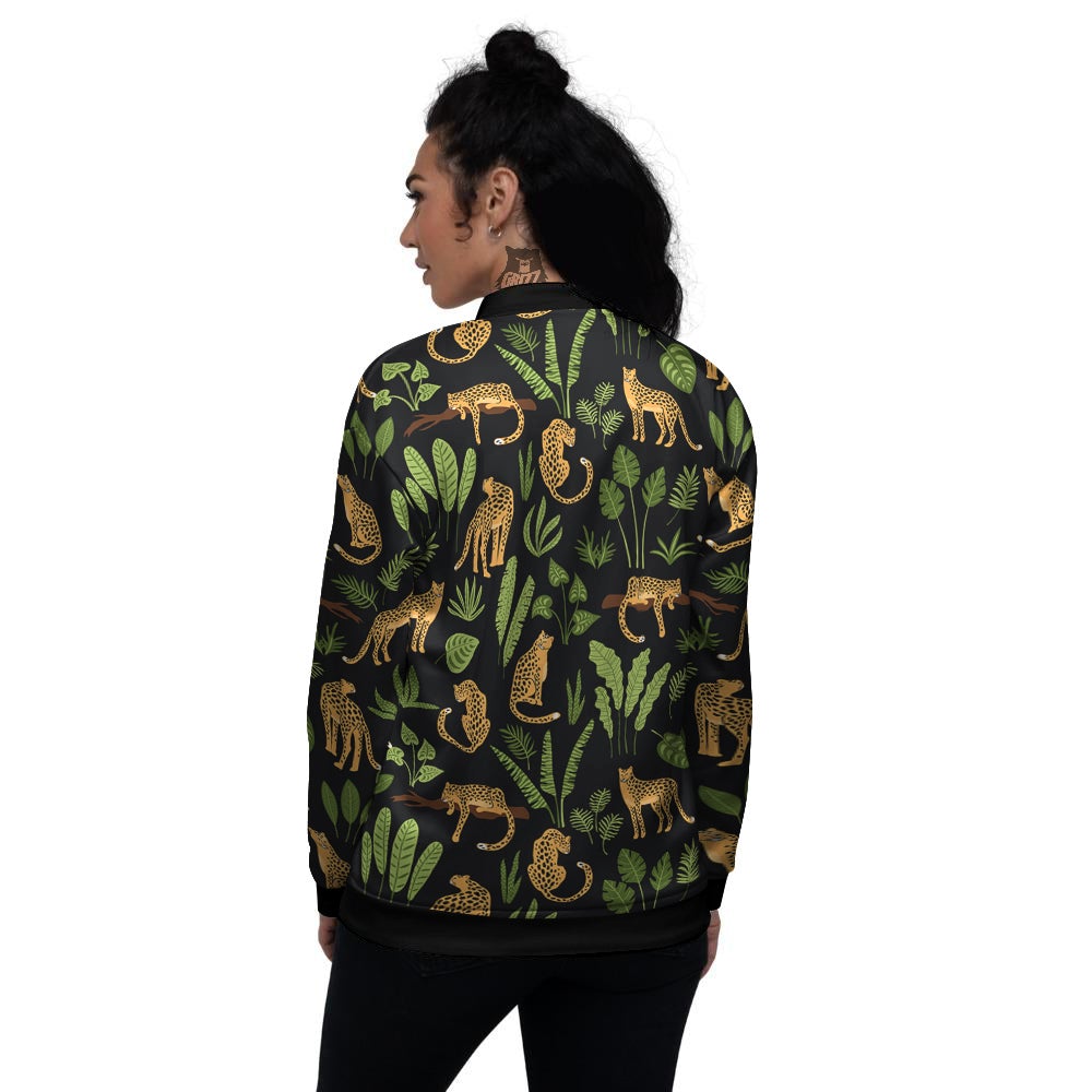 Jaguar Tropical Print Pattern Women's Bomber Jacket-grizzshop