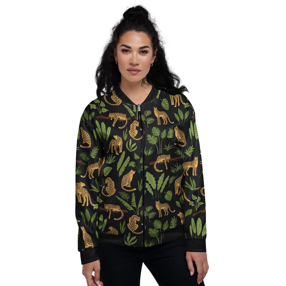Jaguar Tropical Print Pattern Women's Bomber Jacket-grizzshop