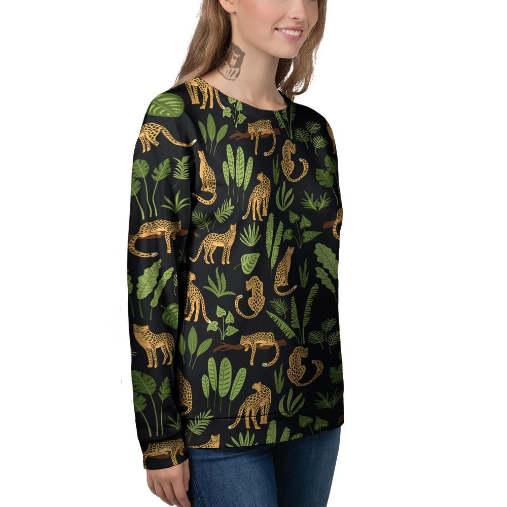 Jaguar Tropical Print Pattern Women's Sweatshirt-grizzshop