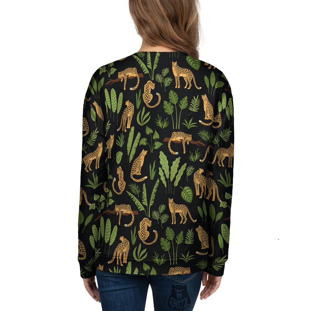Jaguar Tropical Print Pattern Women's Sweatshirt-grizzshop