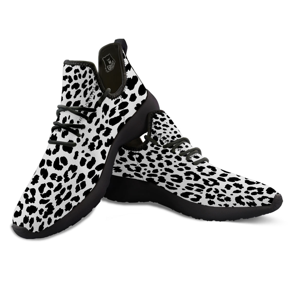 Jaguar White And Black Print Pattern Black Athletic Shoes-grizzshop