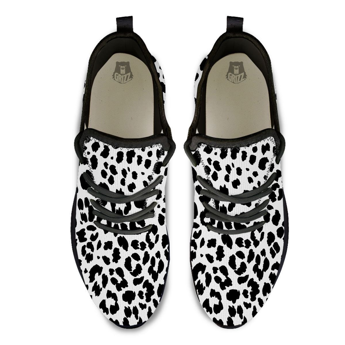 Jaguar White And Black Print Pattern Black Athletic Shoes-grizzshop