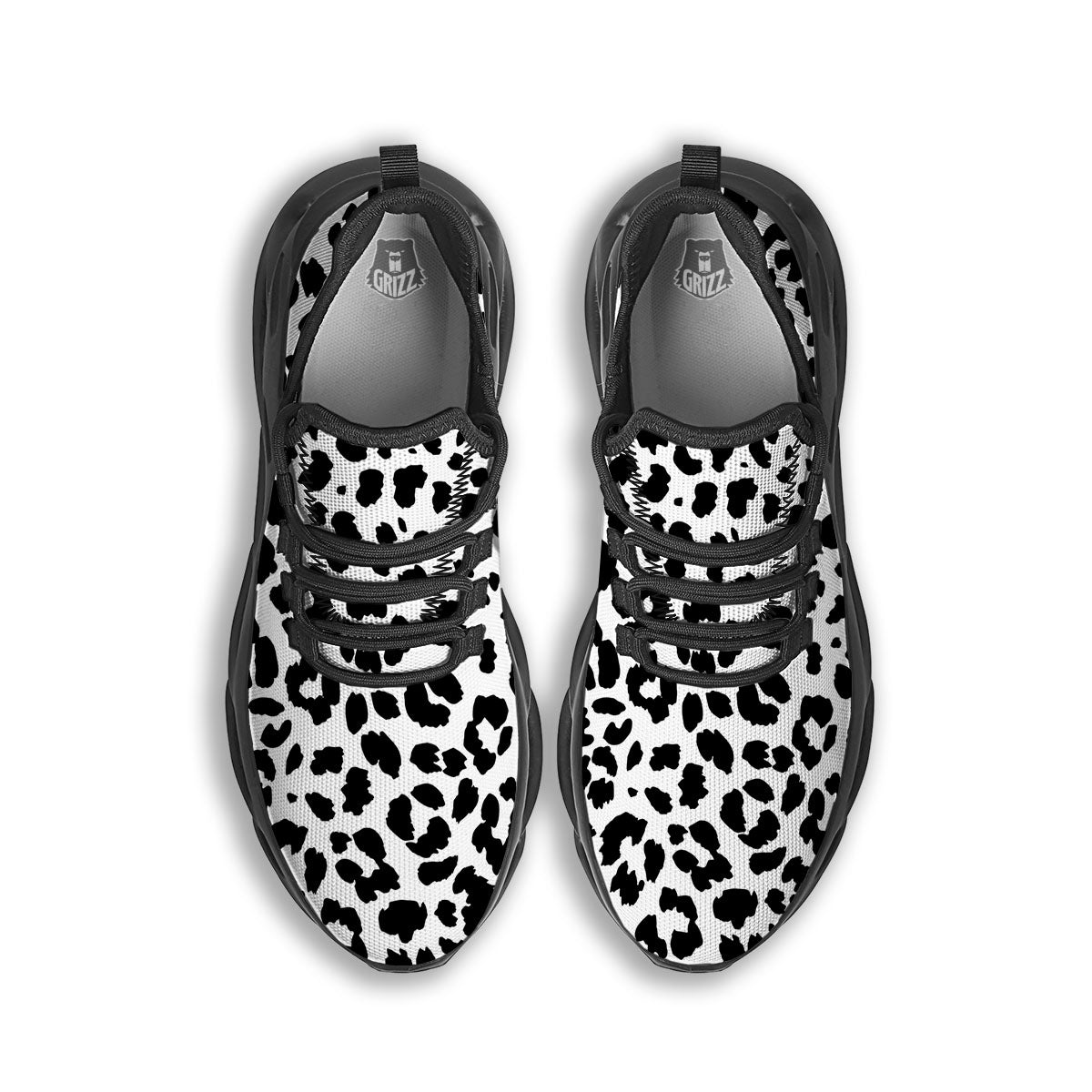 Jaguar White And Black Print Pattern Black Running Shoes-grizzshop