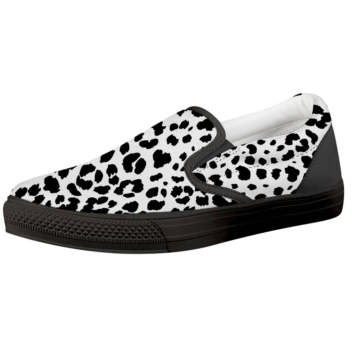 Jaguar White And Black Print Pattern Black Slip On Shoes-grizzshop