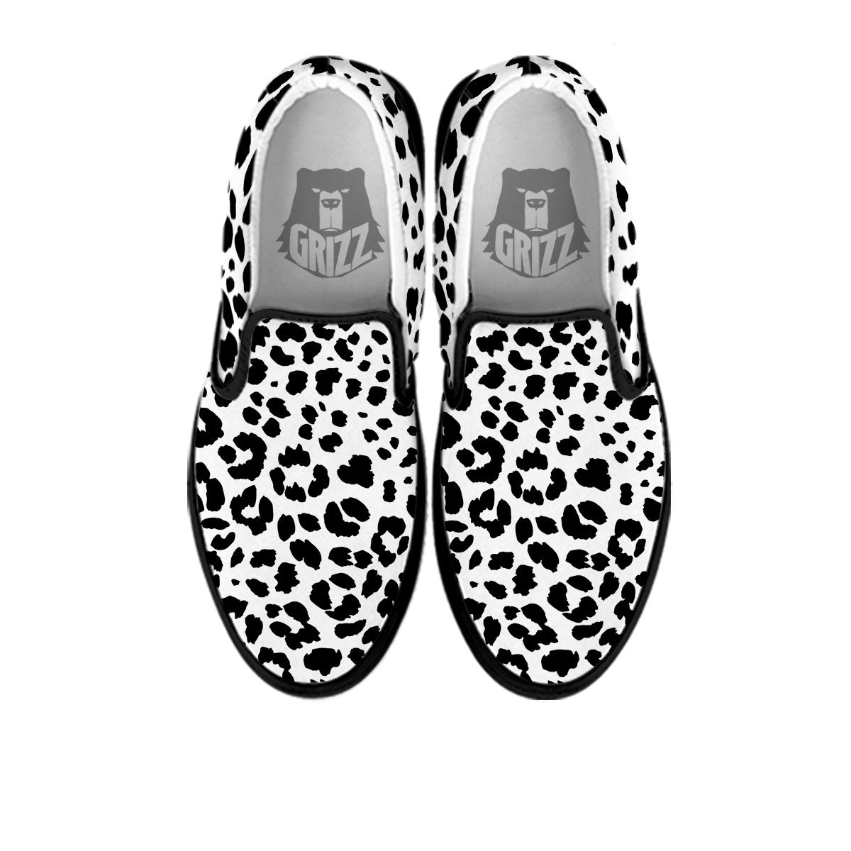 Jaguar White And Black Print Pattern Black Slip On Shoes-grizzshop