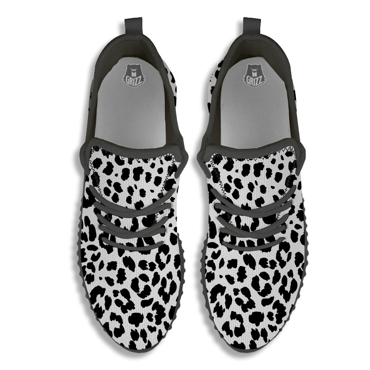 Jaguar White And Black Print Pattern Black Walking Shoes-grizzshop