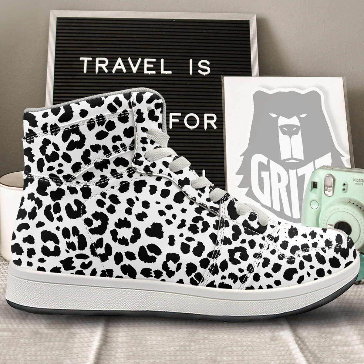 Jaguar White And Black Print Pattern High Top Sneakers-grizzshop
