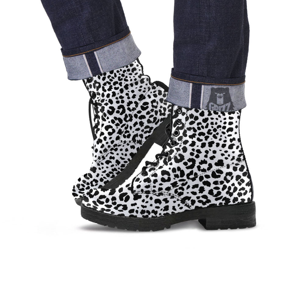 Jaguar White And Black Print Pattern Leather Boots-grizzshop