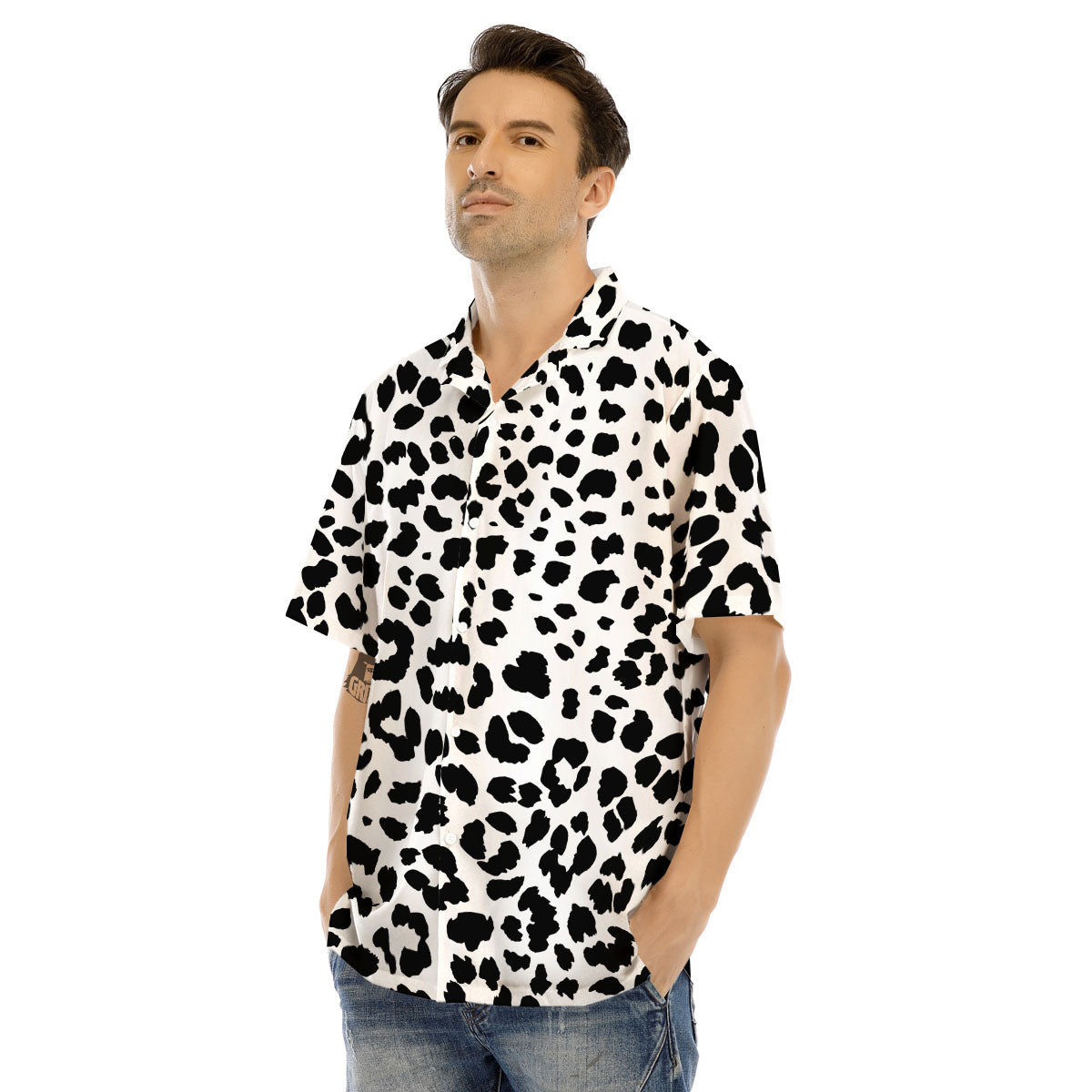 Jaguar White And Black Print Pattern Men's Hawaiian Shirt-grizzshop