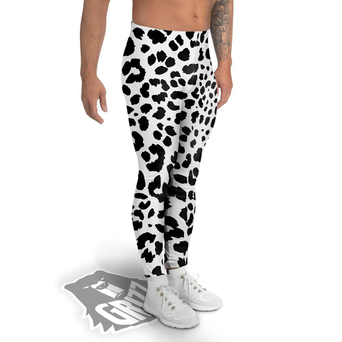 Jaguar White And Black Print Pattern Men's Leggings-grizzshop