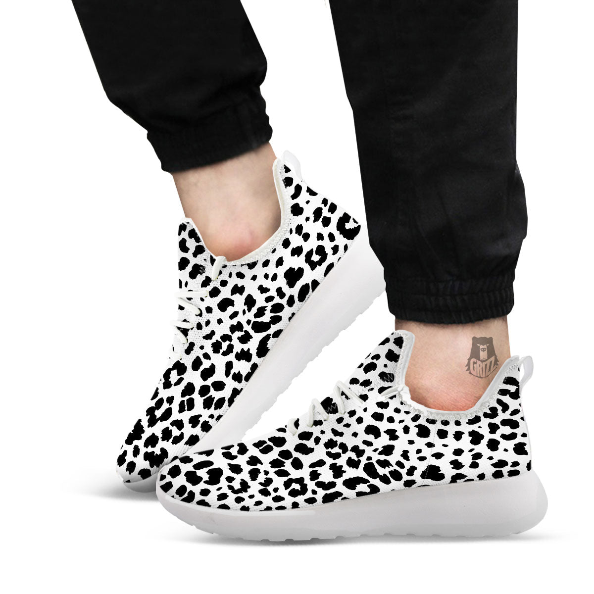 Jaguar White And Black Print Pattern White Athletic Shoes-grizzshop