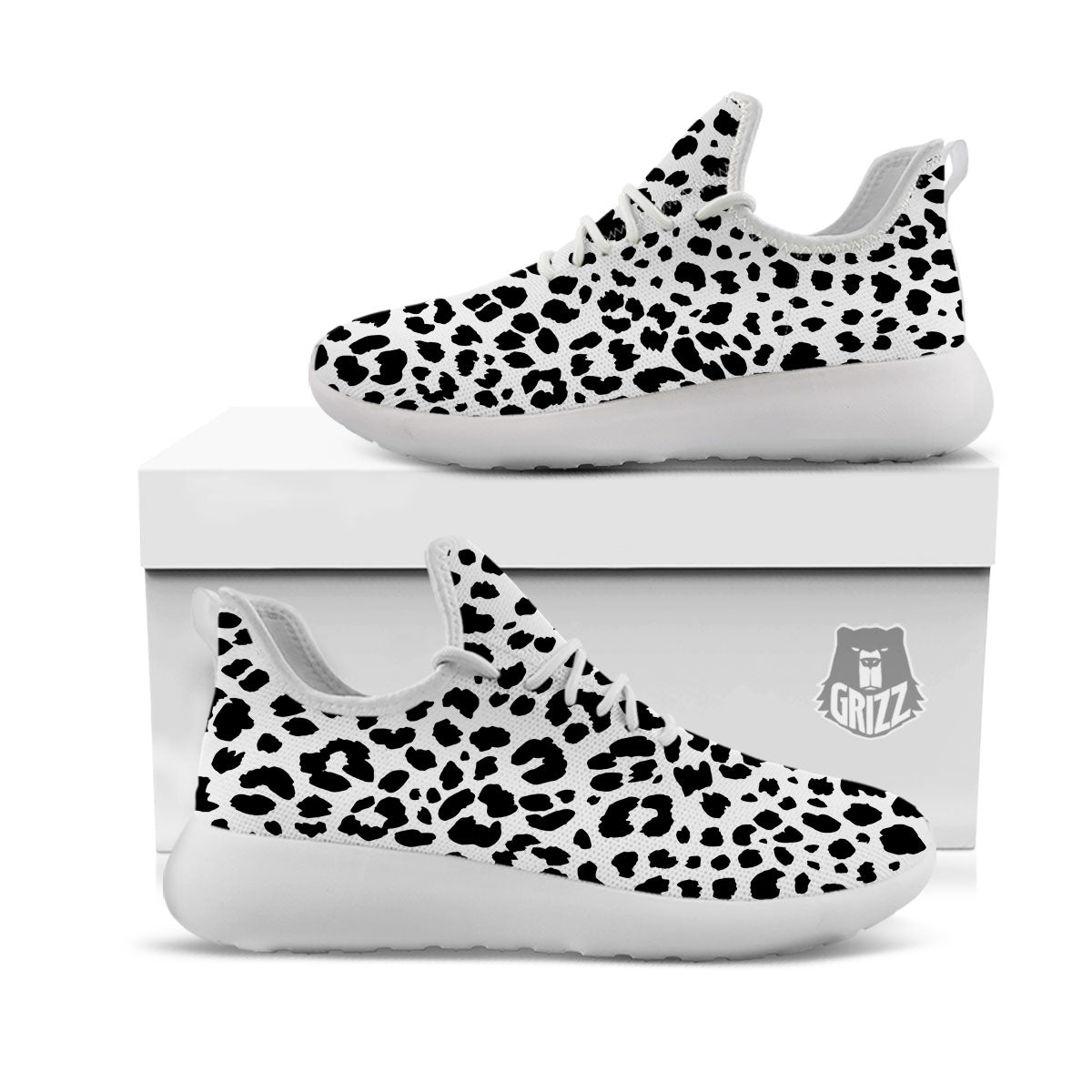 Jaguar White And Black Print Pattern White Athletic Shoes-grizzshop