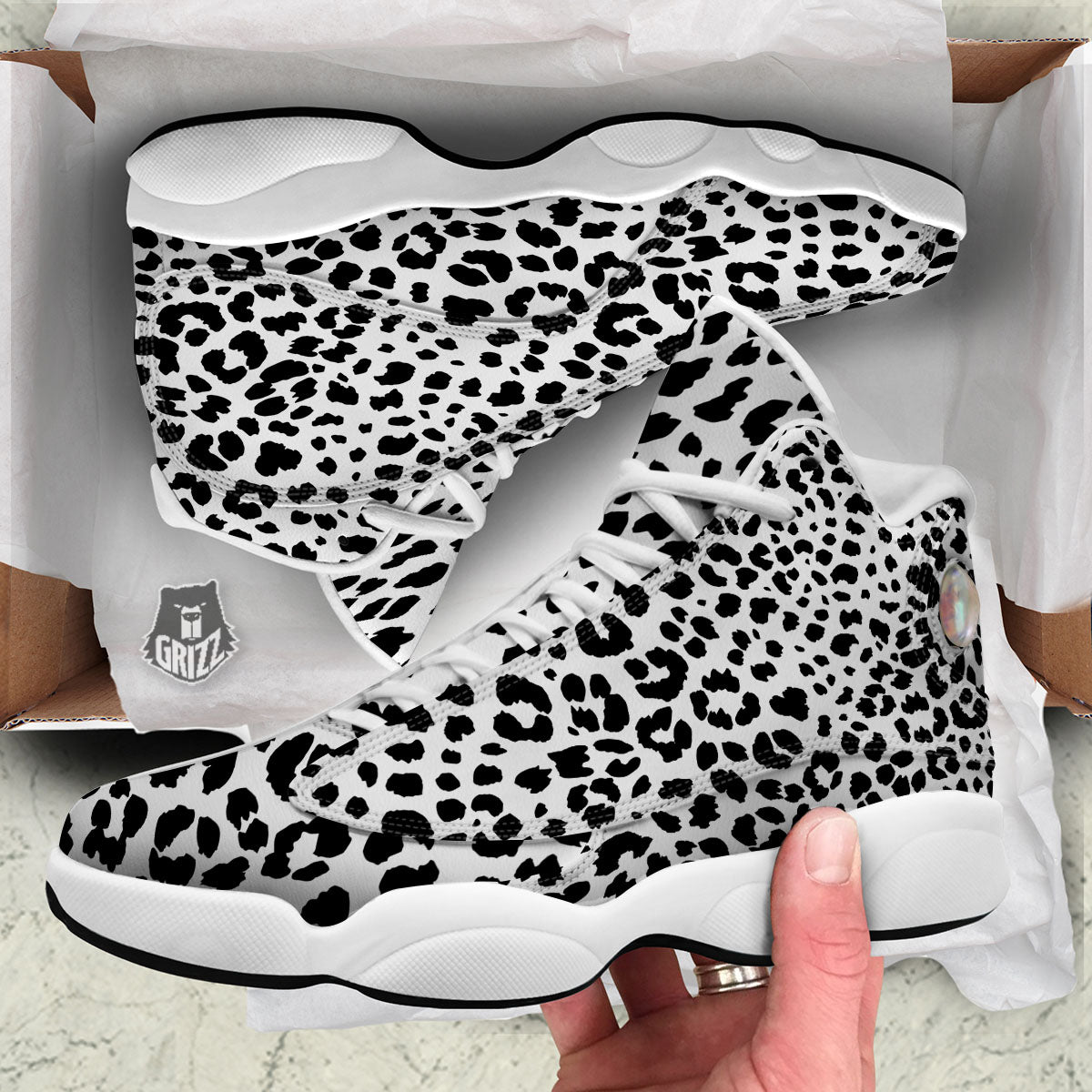 Jaguar White And Black Print Pattern White Basketball Shoes-grizzshop