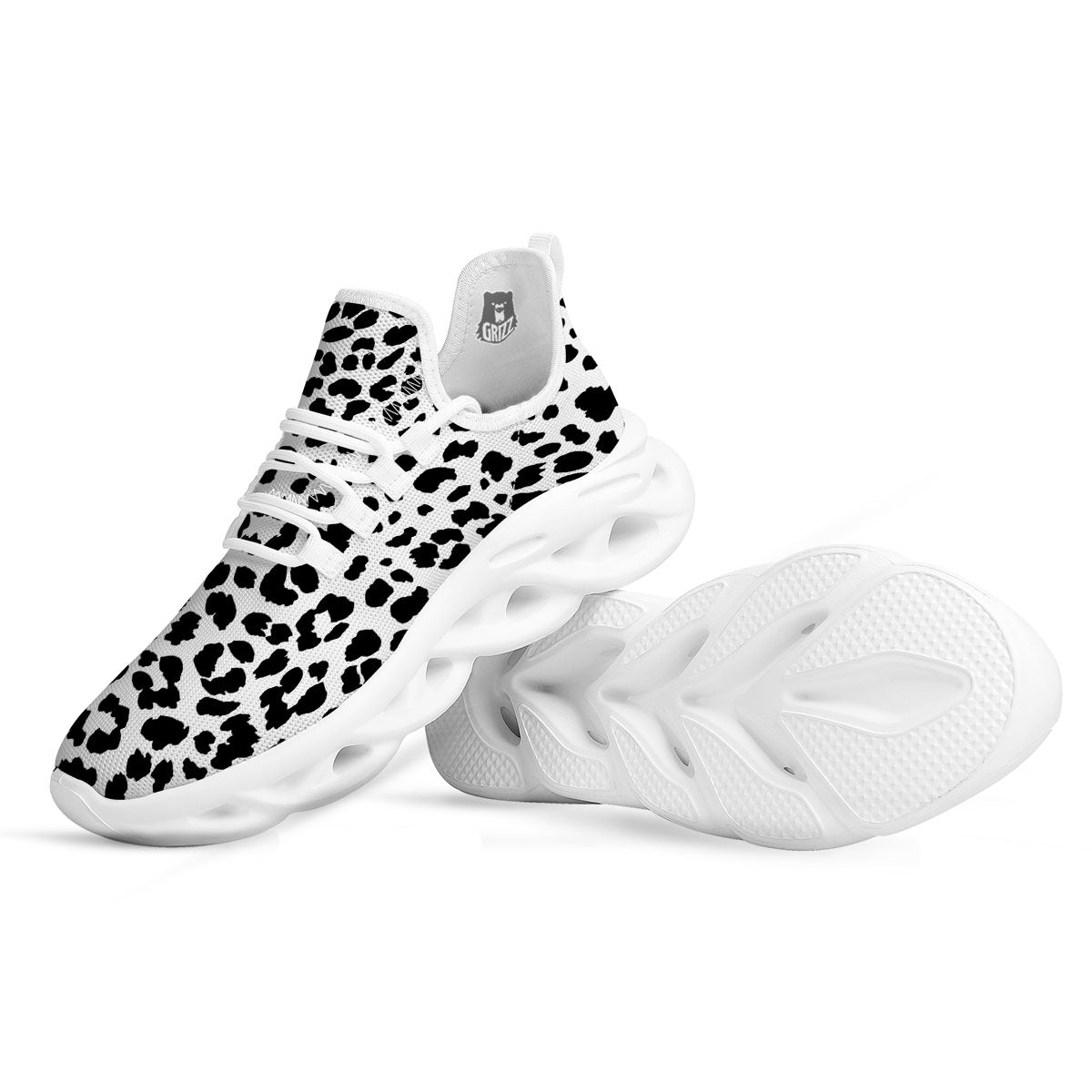 Jaguar White And Black Print Pattern White Running Shoes-grizzshop