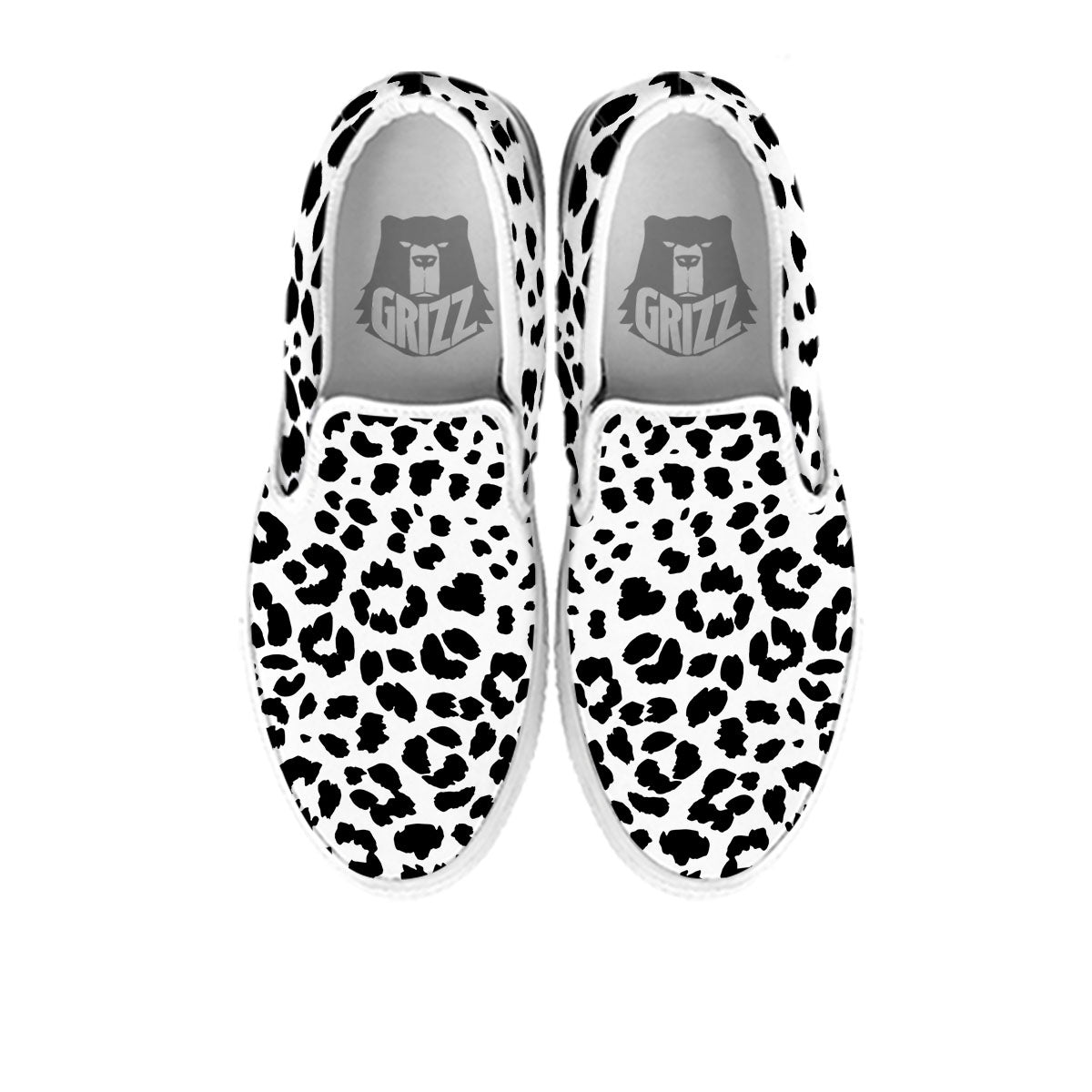 Jaguar White And Black Print Pattern White Slip On Shoes-grizzshop