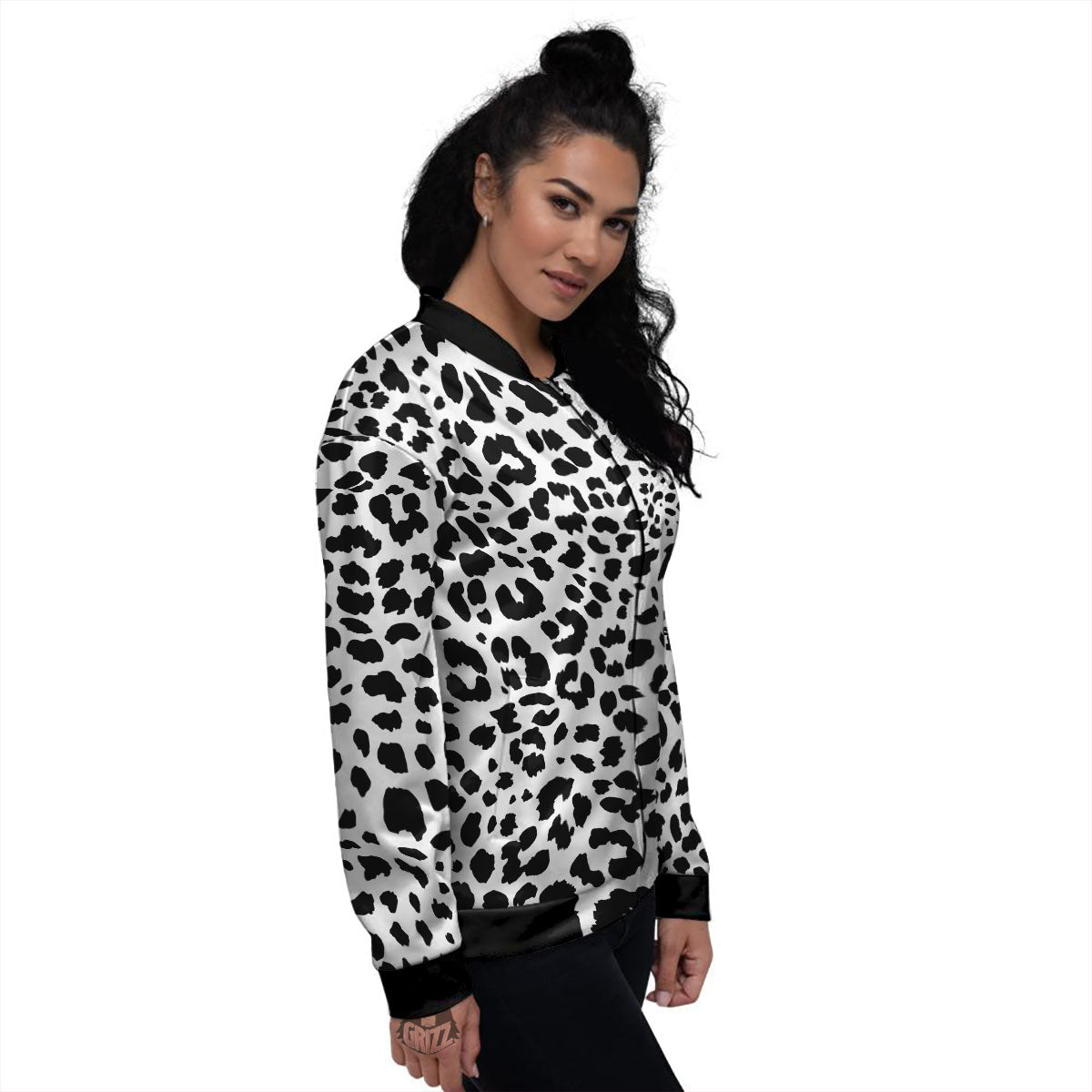 Jaguar White And Black Print Pattern Women's Bomber Jacket-grizzshop