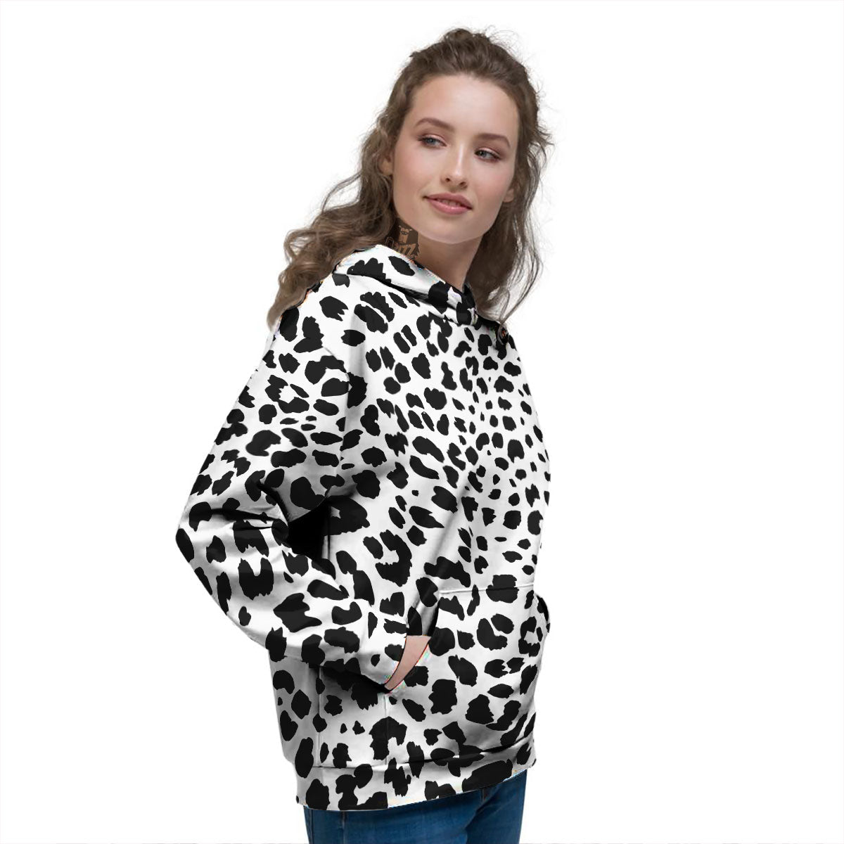 Jaguar White And Black Print Pattern Women's Hoodie-grizzshop