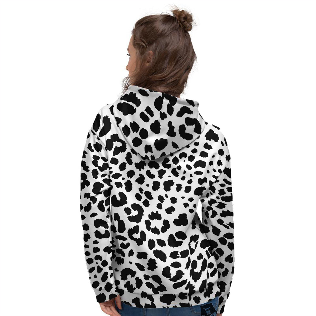 Jaguar White And Black Print Pattern Women's Hoodie-grizzshop