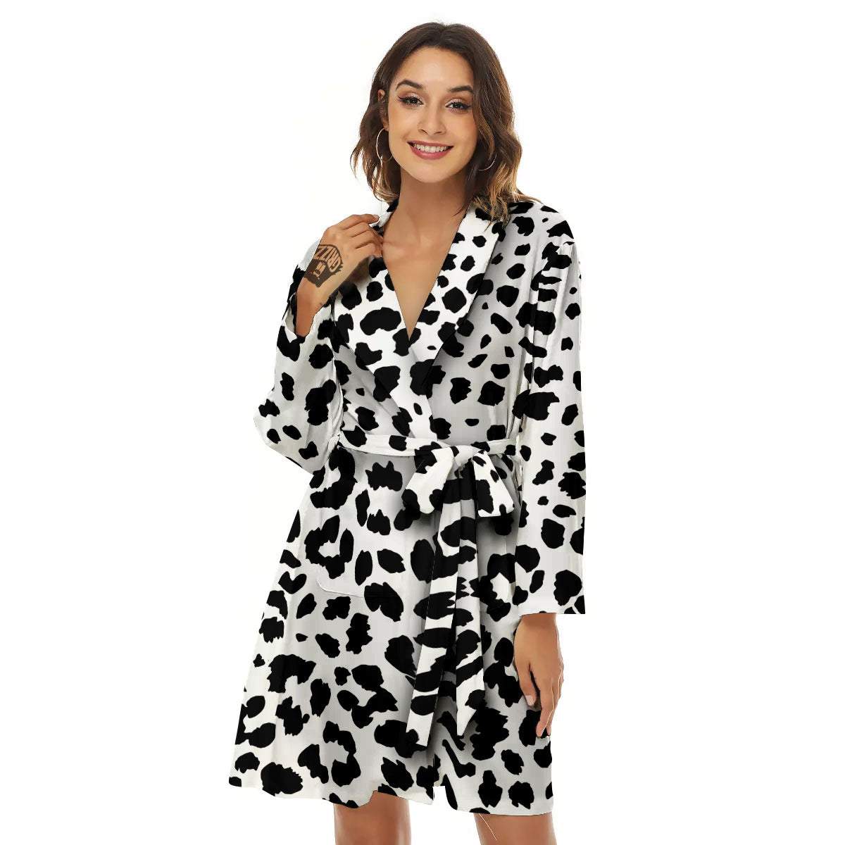 Jaguar White And Black Print Pattern Women's Robe-grizzshop