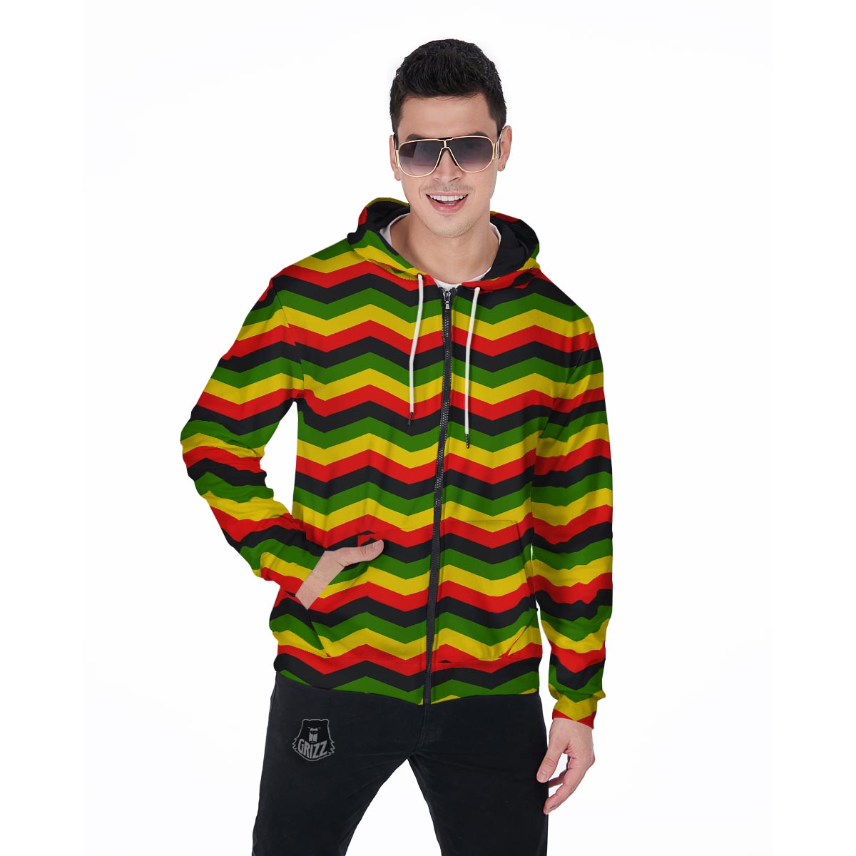 Jamaica Reggae Rasta Men's Zip Up Hoodie-grizzshop