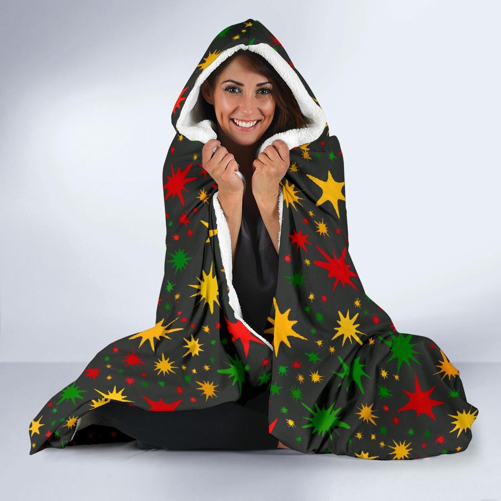 Jamaican Color Pattern Print Hooded Blanket-grizzshop