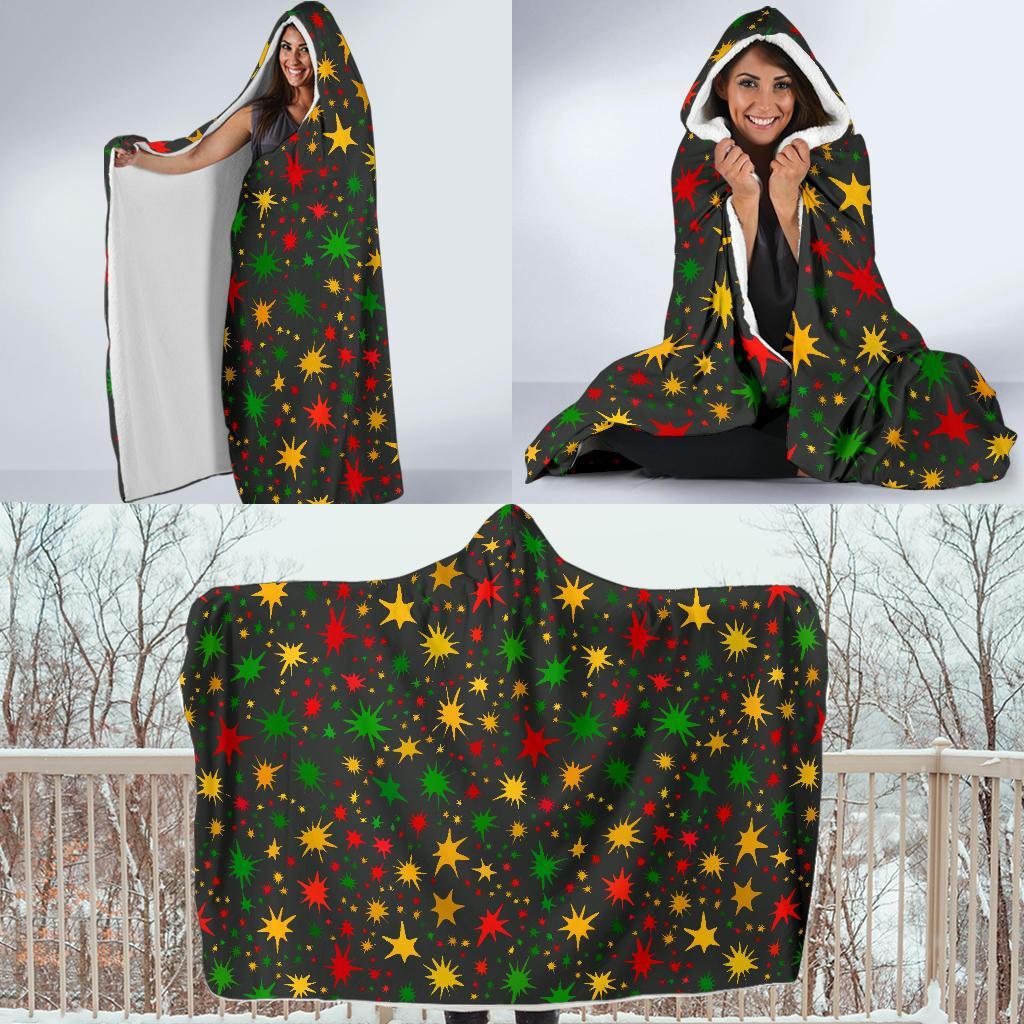 Jamaican Color Pattern Print Hooded Blanket-grizzshop