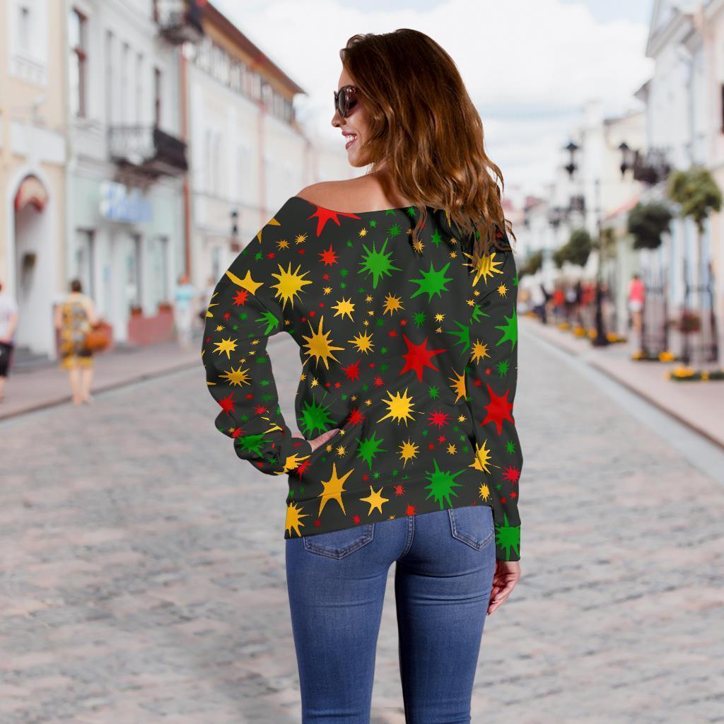 Jamaican Color Pattern Print Women Off Shoulder Sweatshirt-grizzshop