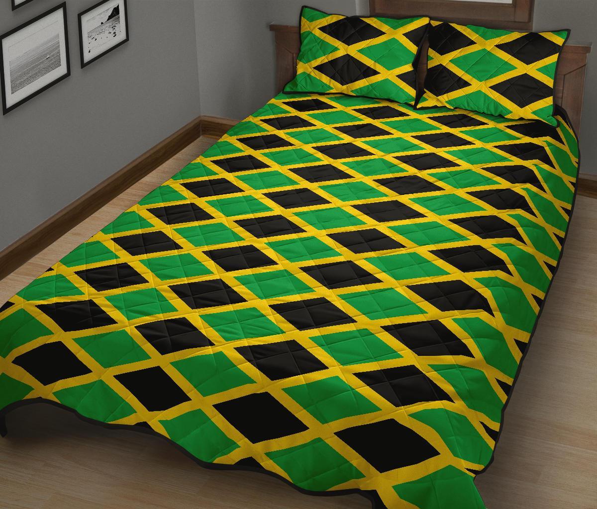 Jamaican Flag Pattern Print Bed Set Quilt-grizzshop